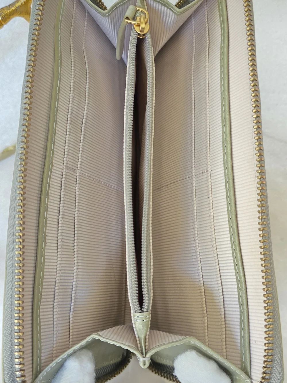 Margot New York Gabby Large Leather Zip Around Wallet Wristlet in Sage Green